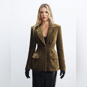 Commense Velvet Single Button Blazer